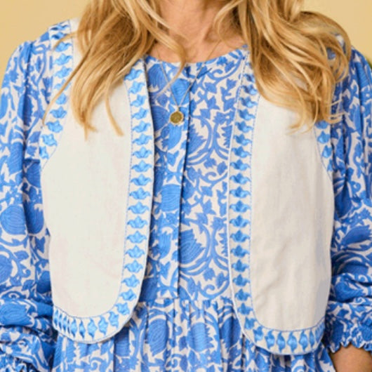 LUELLA - Kasera blue trim cotton waistcoat
