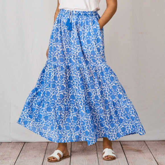 LUELLA - Tanya, Blue/white long Cotton printed skirt