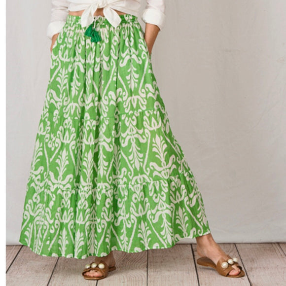 LUELLA - Tanya green/white long cotton skirt