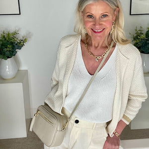 LUELLA - Cream/gold - Amber edge to edge cardigan