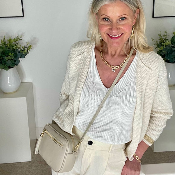 LUELLA - Cream/gold - Amber edge to edge cardigan