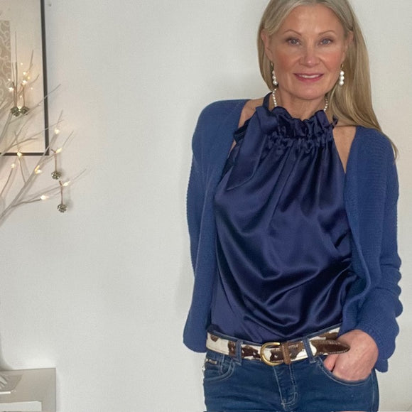 Y - Navy Satin ribbon Neck tie top