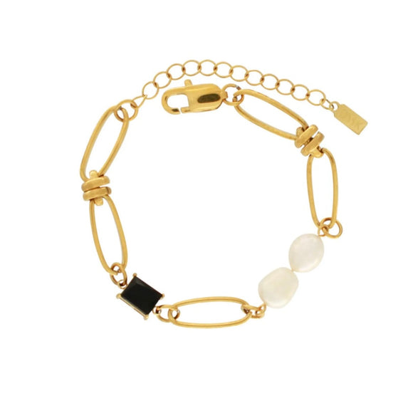 DANSK Joy - Waterproof CZ & Pearl link 18k plate Bracelet