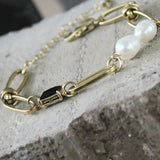 DANSK Joy - Waterproof CZ & Pearl link 18k plate Bracelet