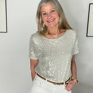 LUELLA - Platinum sequin t top