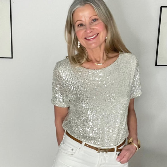 LUELLA - Platinum sequin t top