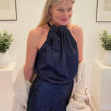 Y - Navy Satin ribbon Neck tie top