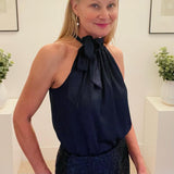 Y - Navy Satin ribbon Neck tie top