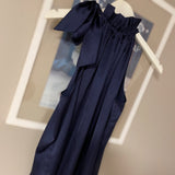 Y - Navy Satin ribbon Neck tie top