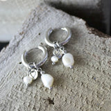 DANSK - Silver Waterproof multi pearl huggie earrings