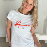 LUELLA - Amour White Cotton T-Shirt Sequin Heart Neon Orange Letters