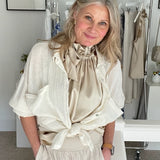 Y - Beige Satin ribbon Neck tie top