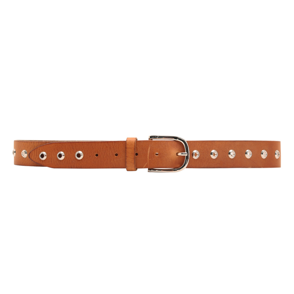 DEPECHE Tan Leather Silver Eyelet Design Jeans Belt